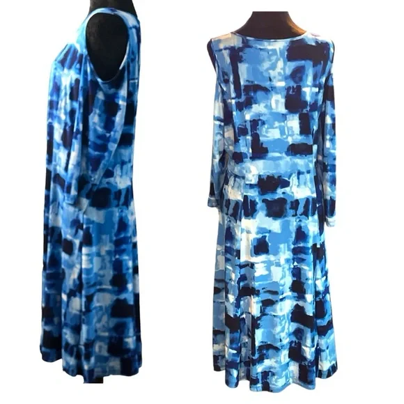 Susan Graver Cold Shoulder Blue Geometric Women’s Dress Size L - Picture 3 of 6